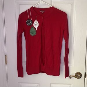 Merona Womens Size XS Red Cardigan Sweater Casual Christmas Ornament Holidays